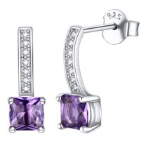 ChicSilver 925 Sterling Silver Half Hoop Earrings with Synthetic Amethyst Birthstone Cubic Zirconia Hypoallergenic Studs Earring for Women Birthday Gift Jewelry for Her