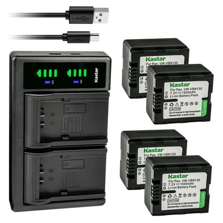 Kastar 4-Pack VW-VBN130 Battery and LTD2 USB Charger Replacement for Panasonic VW-VBN070 VW-VBN130 VW-VBN260 HDC-SD800K HDC-SD800P HDC-SD900 HDC-SD909 HDC-TM900 HDC-TM900GK HDC-TM900GK-3D