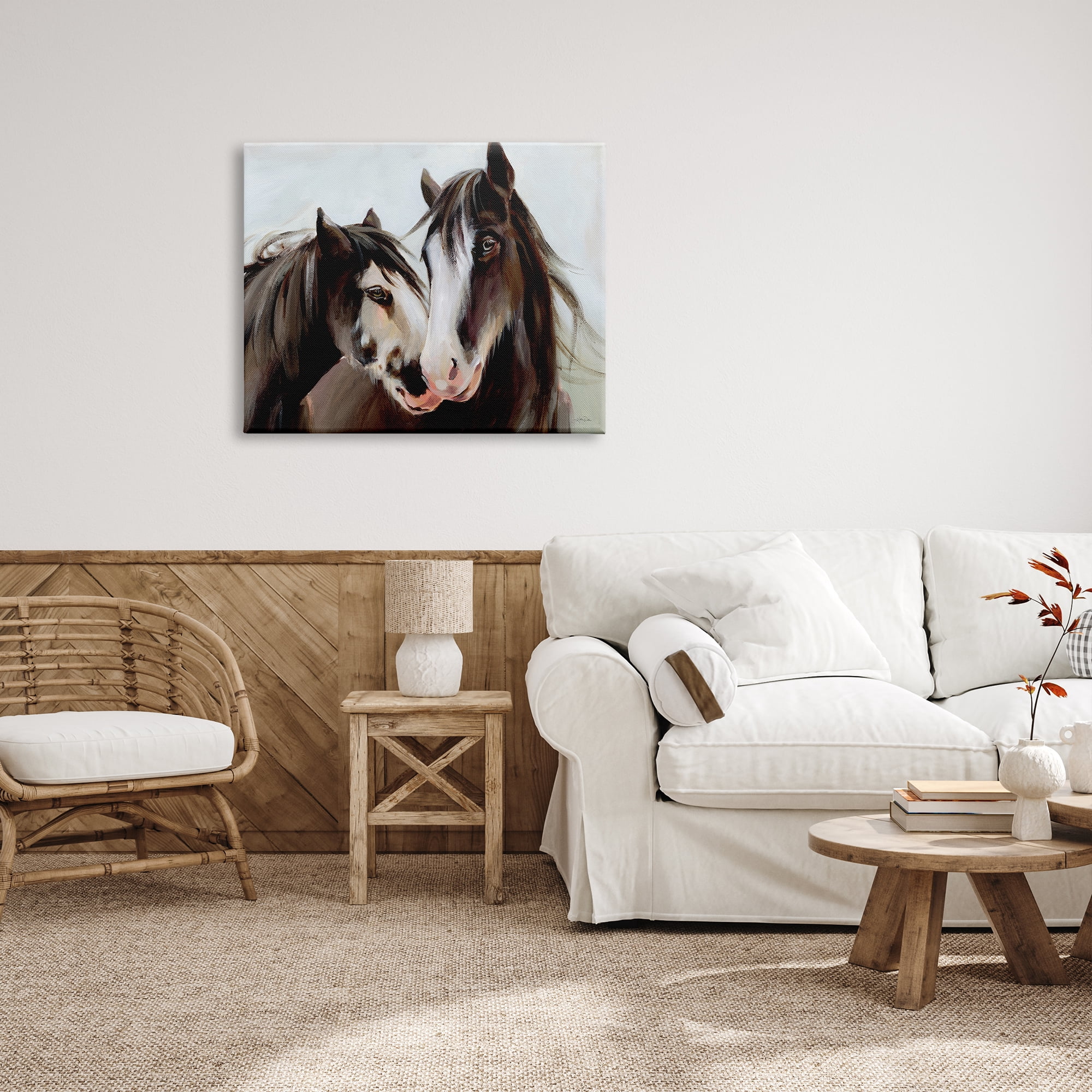 Stupell Industries Brown Horse Pair Portrait Animals & Insects Painting Gallery Wrapped Canvas Print Wall Art, 40 x 30