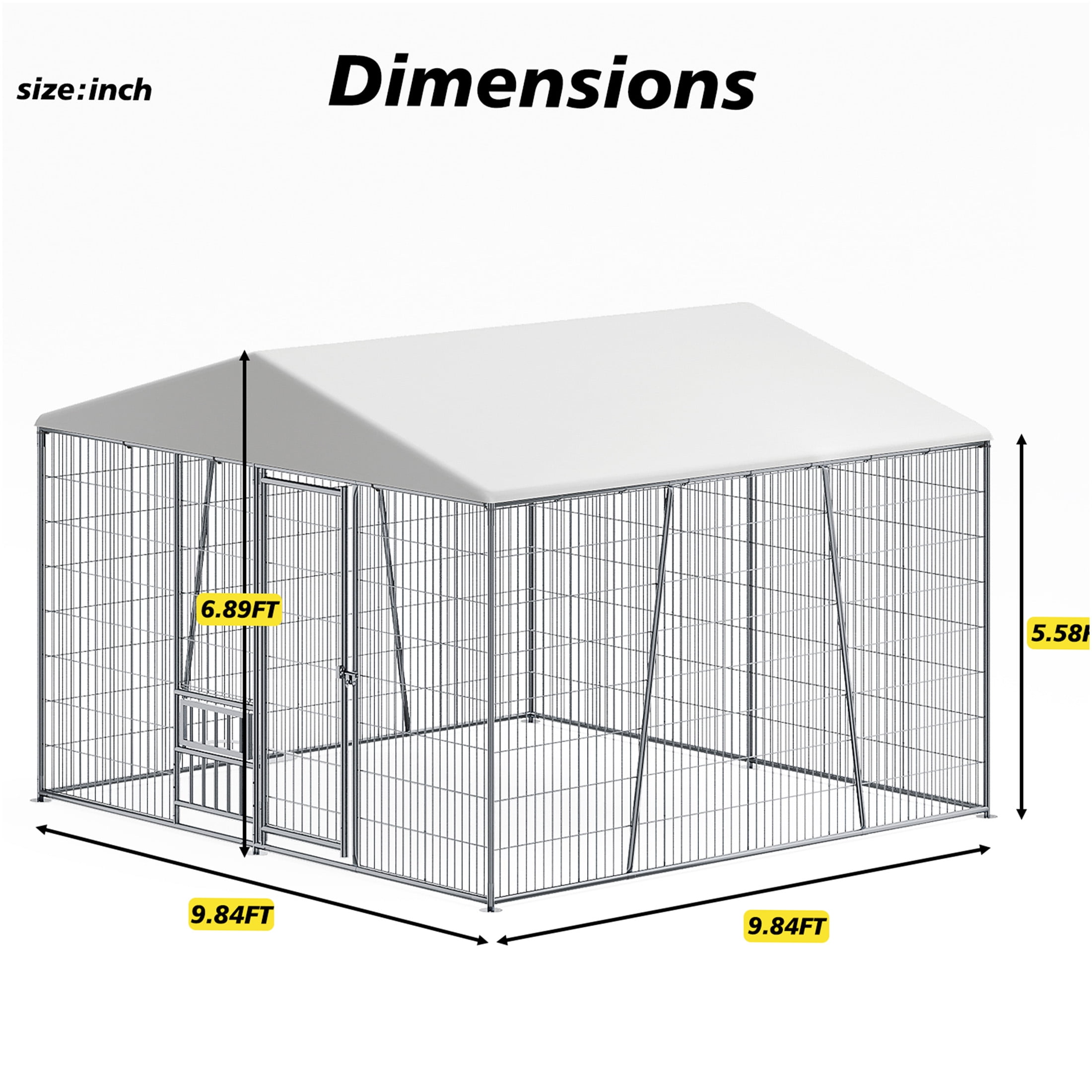 JERFIT 10x10ft Outdoor Metal Dog Kennel with Roof & Feeding Bowl, Heavy Duty Steel Wire Pet Cage Playpen for Large Dogs