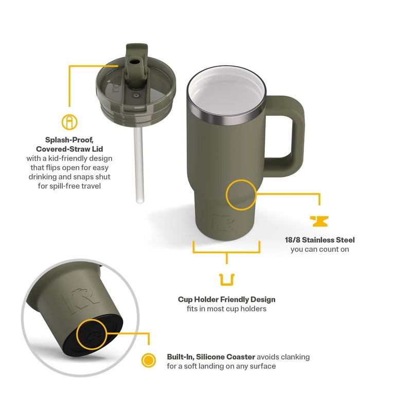 RTIC 16 oz Ceramic Lined Road Trip Tumbler, Leak-Proof Covered