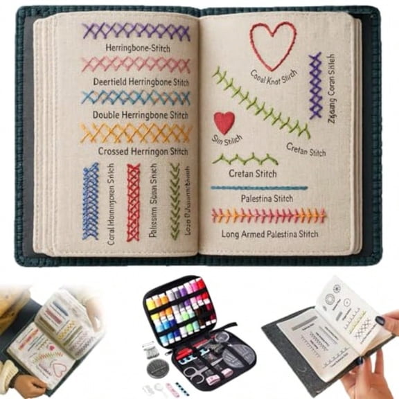 New DIY Embroidery Stitch Book Kit,Gift for Craft Lovers,Includes Illustrated Guide to 106 Universal Embroidery Stitches with Free Tutorials and 86-Piece Sewing Tool Kit