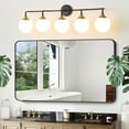 thumbnail image 2 of Deyidn 5-Light Black and Gold Modern Vanity Light, 39 Inch Dimmable Bathroom Light Fixture with Opal Glass Globes for Mirror, 2 of 9