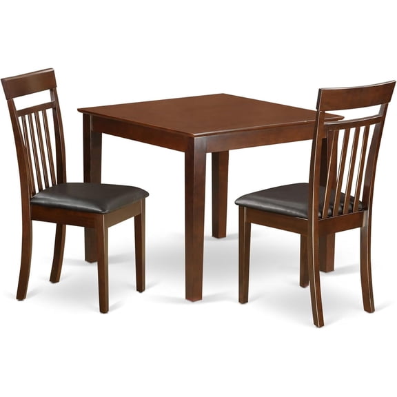 HomeStock 3-Piece Dining Table Set, Mahogany Finish, Square Table with 2 Kitchen Chairs, 93 lbs