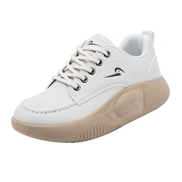 Thick Soled Women Casual Sneakers Nonslip Swing Shoes Lace up Shoes Sports Shoes for Outdoor Walking Trekking Hiking Skirt , Beige, 37