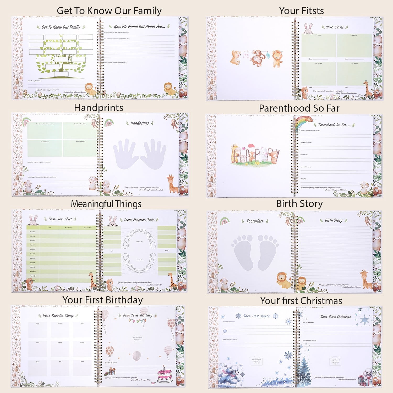 TJT Keepsake Baby Books for Newborn Baby Memory, First 5 Years Baby Memory Book Record Gift, 124 Pages Baby Album, Rabbit, Green
