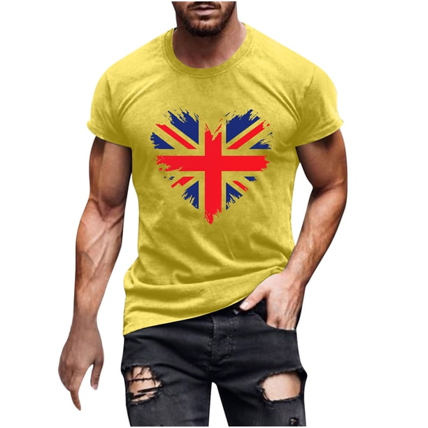 Mens Casual Manga Corta Botón Abajo Camisetas Estados Unidos Bandera Impresión Cuello Redondo Suéter Camiseta, Poliéster Casual Uso Diario para Hombres