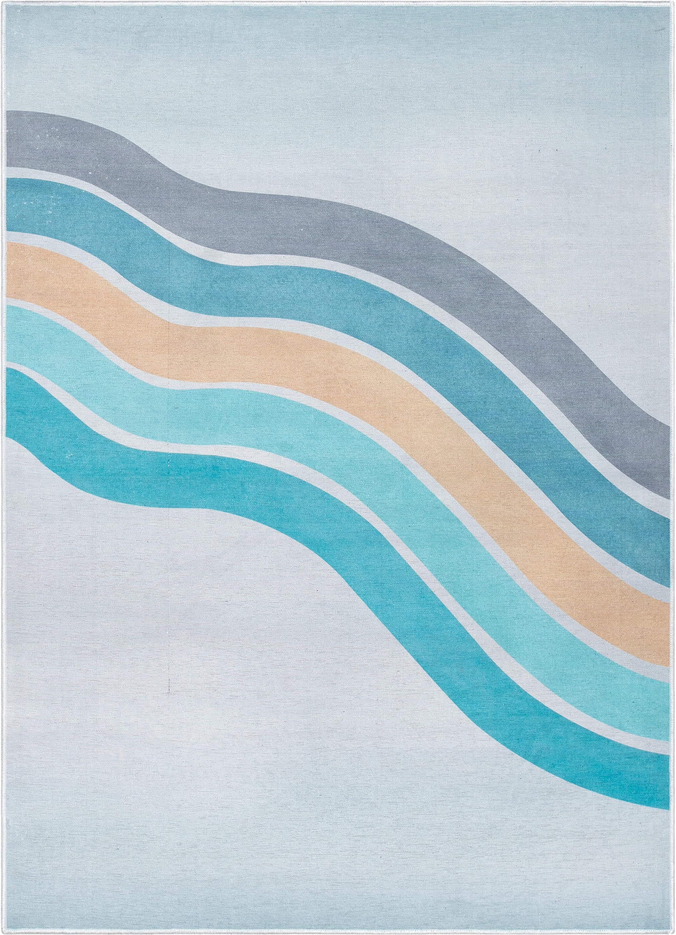 Well Woven Kids Rugs Curved Rainbow Modern Multi Color Printed Distressed Machine Washable 5' x 7' Area Rug
