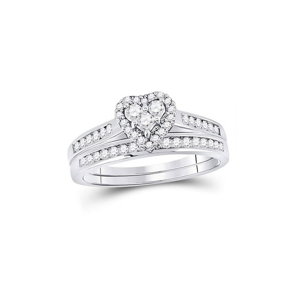 FB Jewels 10kt White Gold Diamond Heart Bridal Wedding Ring Band Set 1/2 Cttw Size 5