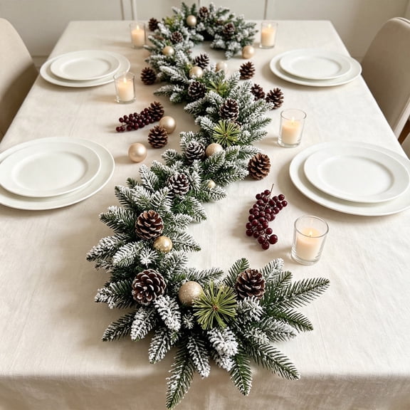 70.87in Snow Flocked Christmas Garland,Artificial Snow Flocked Christmas Decorations Indoor,White Winter Frosted Holiday Pine Wreath,Flexible PVC Greenery Garland for Mantel, Front Door,Window