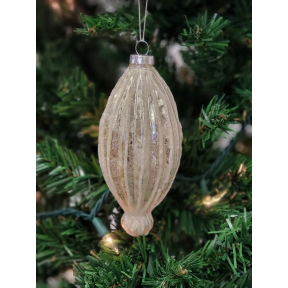 Gold Elongated Teardrop Glass Christmas Ornament F07M7-5-LH76-23191