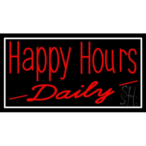 Happy Hours Daily LED Neon Sign 13 x 24 - inches, Clear Edge Cut Acrylic Backing, with Dimmer - Bright and Premium built indoor LED Neon Sign for Bar decor.