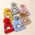 thumbnail image 5 of Children Baby Winter Hat Scarf Set, Unisex Infant Toddler Kids Cute Penguin Woolen Hat, Winter Warm Knit Pompom Hat Neck Scarf Two Piece Set, 5 of 9