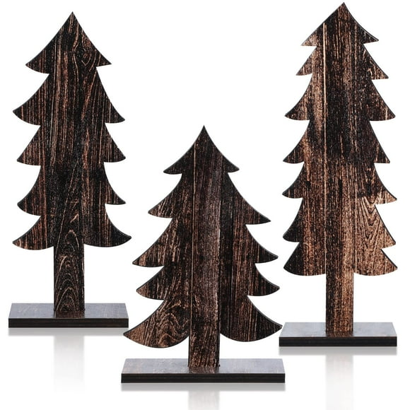 Árbol de mesa para decoración navideña, estilo Meooeck, madera rústica, 3 unidades
