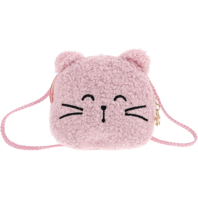 Lindo bolso bandolera para niñas pequeñas, adorable bolso de hombro con forma de animal, monedero de gato de peluche, cartera de peluche kawaii, bolso pequeño para niños