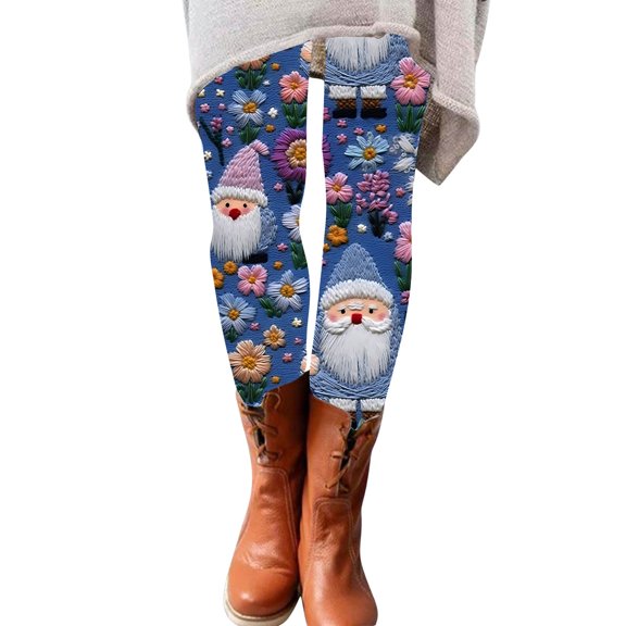 SNOWSONG Christmas Leggings for Women, Plus Size Leggings Women High Waisted Workout Pants Tummy Santa Print Holiday Legging Tights, Womens Leggings, Tummy Control Leggings Blue L