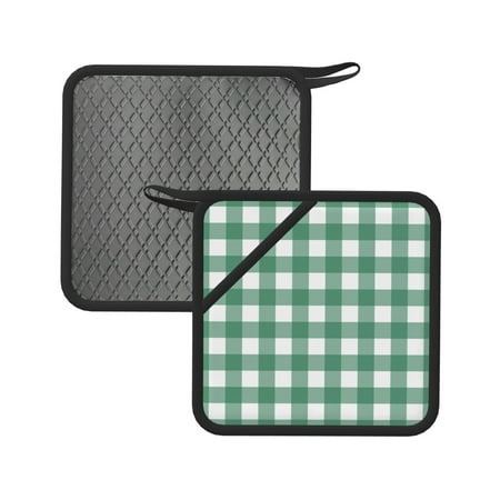 

2pcs Silicone Anti-Hot Hot Pads Oven Mitts Heat Resistant Pot Holders With Pockets Non Slip Oven Glove Potholder For Kitchen Cooking Bbq Baking 7.1in Dark Green Gingham