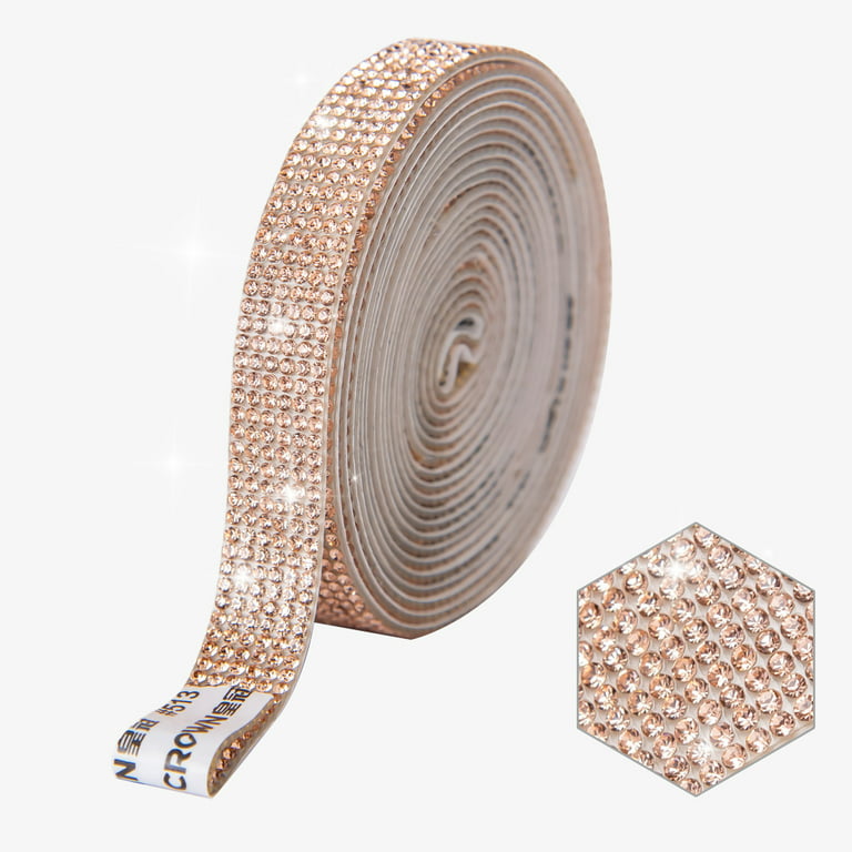Self Adhesive Crystal Rhinestone Ribbon Sticker with 2mm Rhinestones for  DIY Arts Crafts, Bling Diamond Gem Ribbon Roll(Champagne, 6 Rows, 3.3  Yards) 