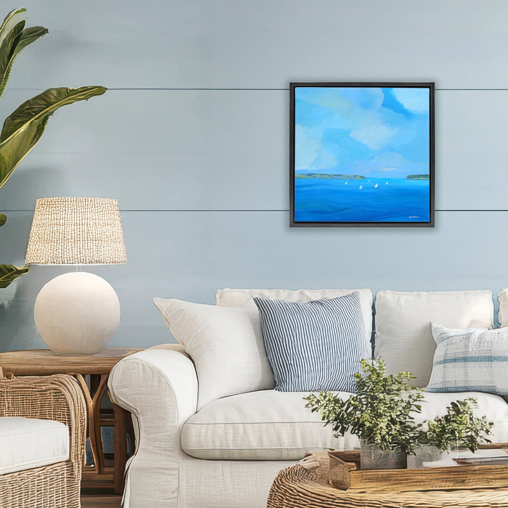 Stupell Industries A Perfect Day Seascape Black Framed Floater Canvas Wall Art, design by Lynn Ericson Fine Art