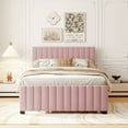 thumbnail image 2 of Full Size Velvet Upholstered Platform Bed with Twin Size Trundle, Pink, 2 of 7