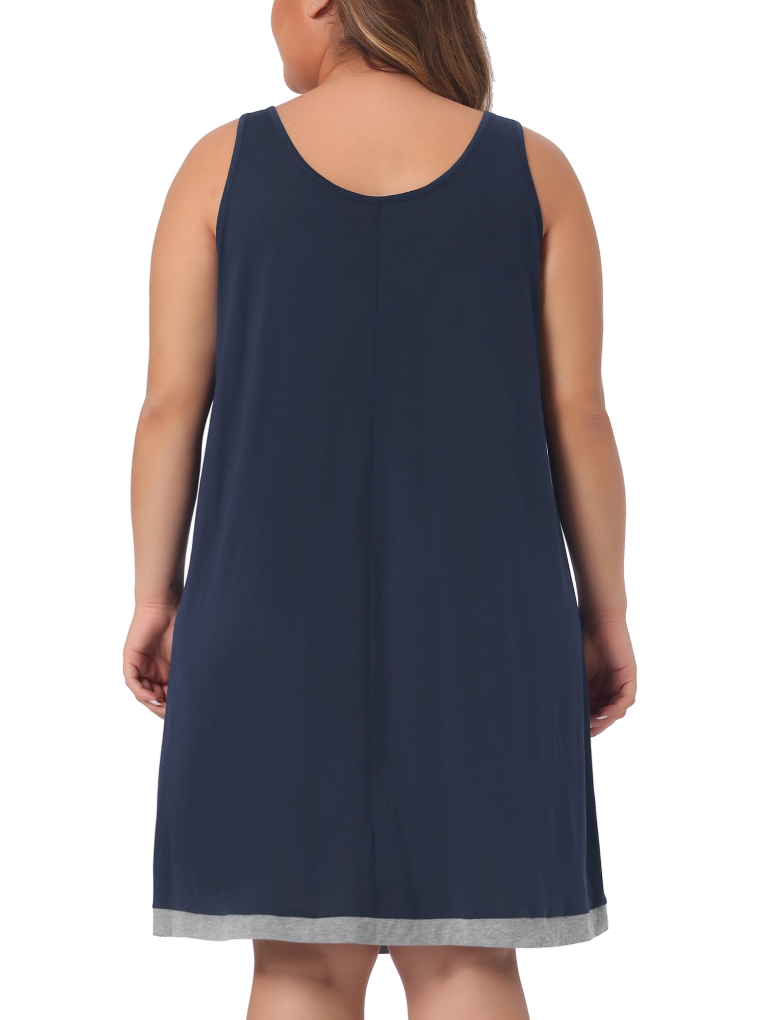 DARING DIVA Women's Plus Size Sleeveless Pleated Scoop Neck Nightgown 3X Dark Blue