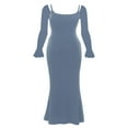thumbnail image 3 of POINTERTECK Femmes Élégante Longue Robe Couleur Unie Décolleté Spaghetti Sangle Fusée Robe à Manches Longues Printemps Automne Robe de Soirée Sans Dos, 3 of 5