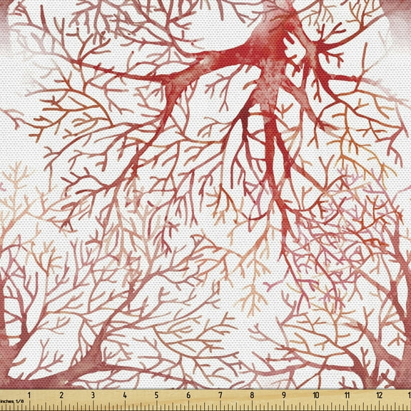 Ambesonne Coral Fabric by the Yard Upholstery, Watercolor Branchs Fall Art, 2 Yards, Dark Coral