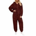 thumbnail image 3 of Loopsun Womens Fleece Pajama Jumpsuits, Women's Soft Fleece Long Sleeve Zipper Hooded Loungewear Home Wear Pajama Jumpsuits Wine, XXL, 3 of 5