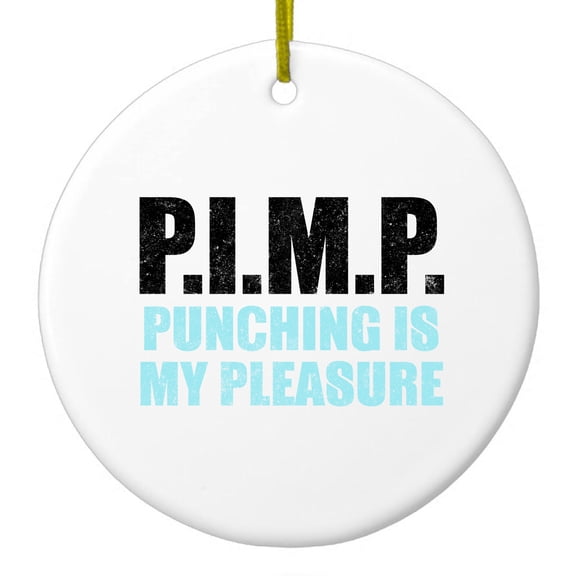DistinctInk Hanging Ceramic Christmass Tree Ornament with Gold String - Great Gift / Present - 2 3/4 inch diameter - PIMP - Punching Is My Pleasure