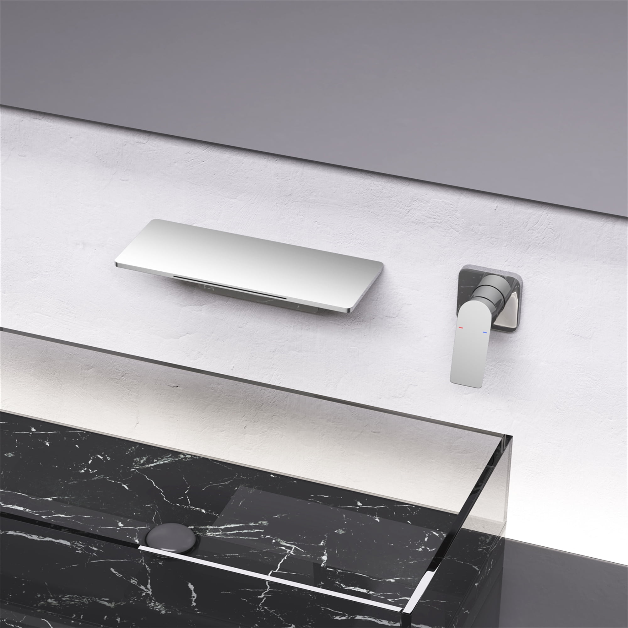 Cfowner Wall Mount Bathtub Faucet, Single Handle Bathroom Faucet, 2 Hole Waterfall Spout Faucet, Chrome