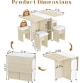 thumbnail image 4 of MIERES Folding Dining Table Set for 4, Dinner Table with 4 Leather Chairs and Shelves, Space Saving Foldable Dining Table with 6 Wheels, Kitchen Table for Small Spaces (Beige), 4 of 8