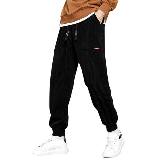 Men's Casual Pants Male Autumn And Winter Heavy Corduroy Thickened Solid Color Trousers Black 3XL