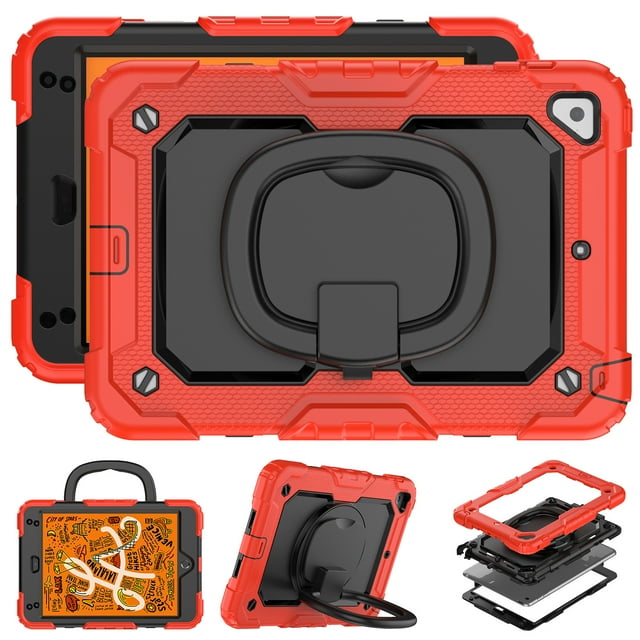 XYX pour iPad Mini 5e/4e Génération Étui 7,9 Pouces 2019/2015, étui Rotative 360 Antichoc avec Support, Poignée, Bandoulière, Rouge
