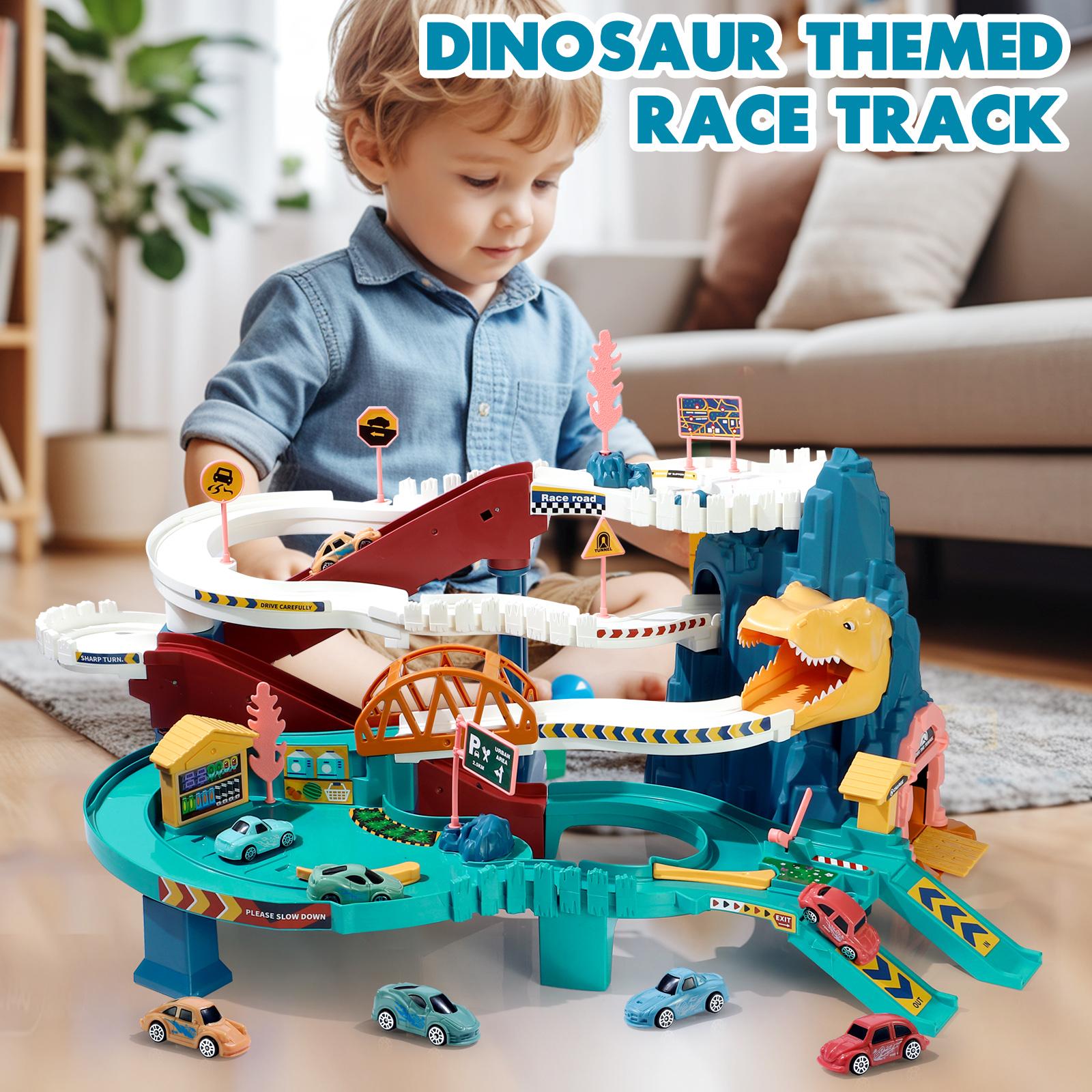 NETNEW Dinosaur Race Track Playset with 4 Mini Racers photo 2