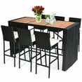 thumbnail image 1 of Costway 7 PCS Patio Rattan Wicker Bar Dining Furniture Set wood Table Top 6 Stools, 1 of 10