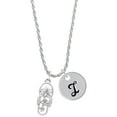 thumbnail image 1 of Delight Jewelry Silvertone White Open Plumeria Flower Flip Flop Silvertone Script Initial Disc - I - Charm Necklace, 20"+3", 1 of 4