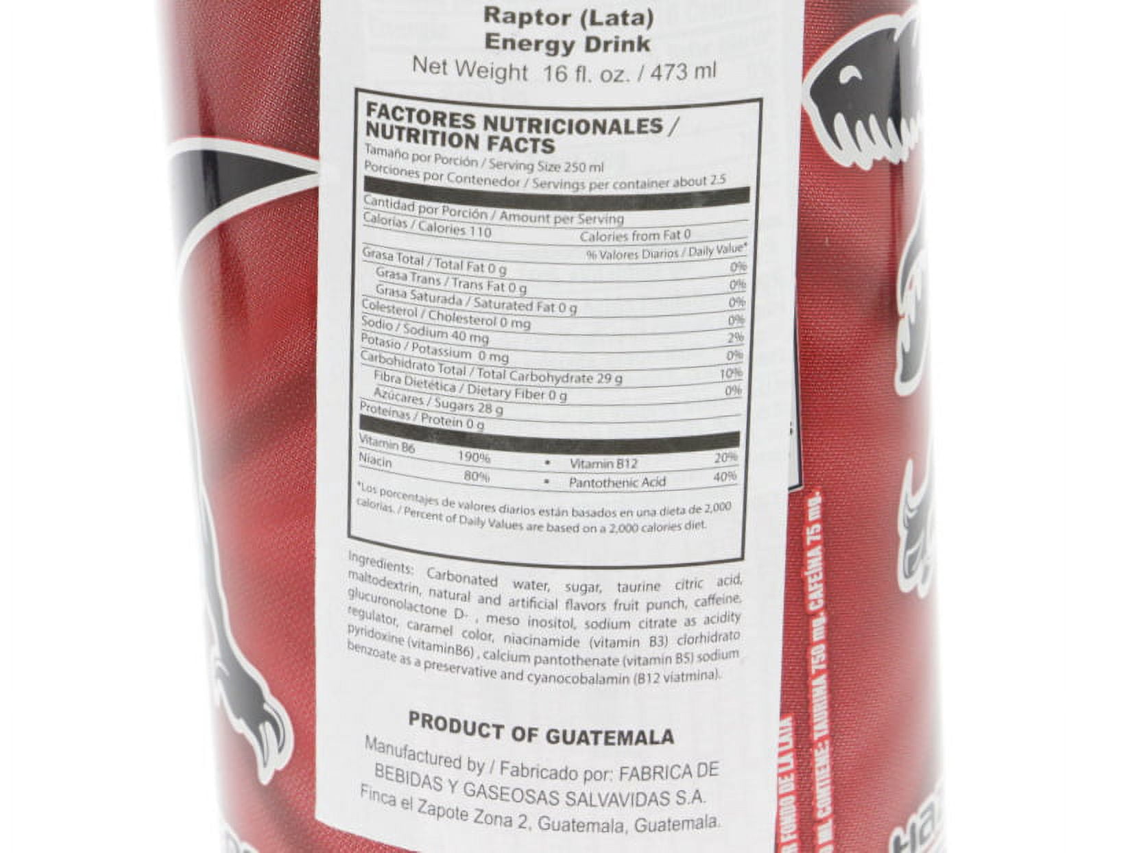 Raptor Energy Drink 16oz - Bebida Energizante (Pack of 18)