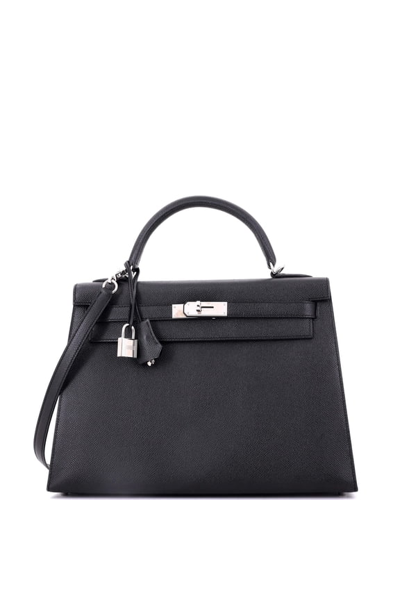 Pre-Owned Kelly Handbag Noir Epsom with Palladium Hardware 32 By Rebag