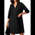 thumbnail image 2 of Vestido Tipo Túnica Holgado Informal de Algodón con Cuello en V para Mujer, Vestido de Verano para Vacaciones, 3/4 y Bolsillo. Negro M, 2 of 9