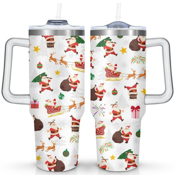 40oz Christmas Tumbler with Handle & Straw - Insulated Stainless Steel Travel Mug,Leakproof,Cup Holder Friendly,Dishwasher Safe,for Hot/Cold Drinks.