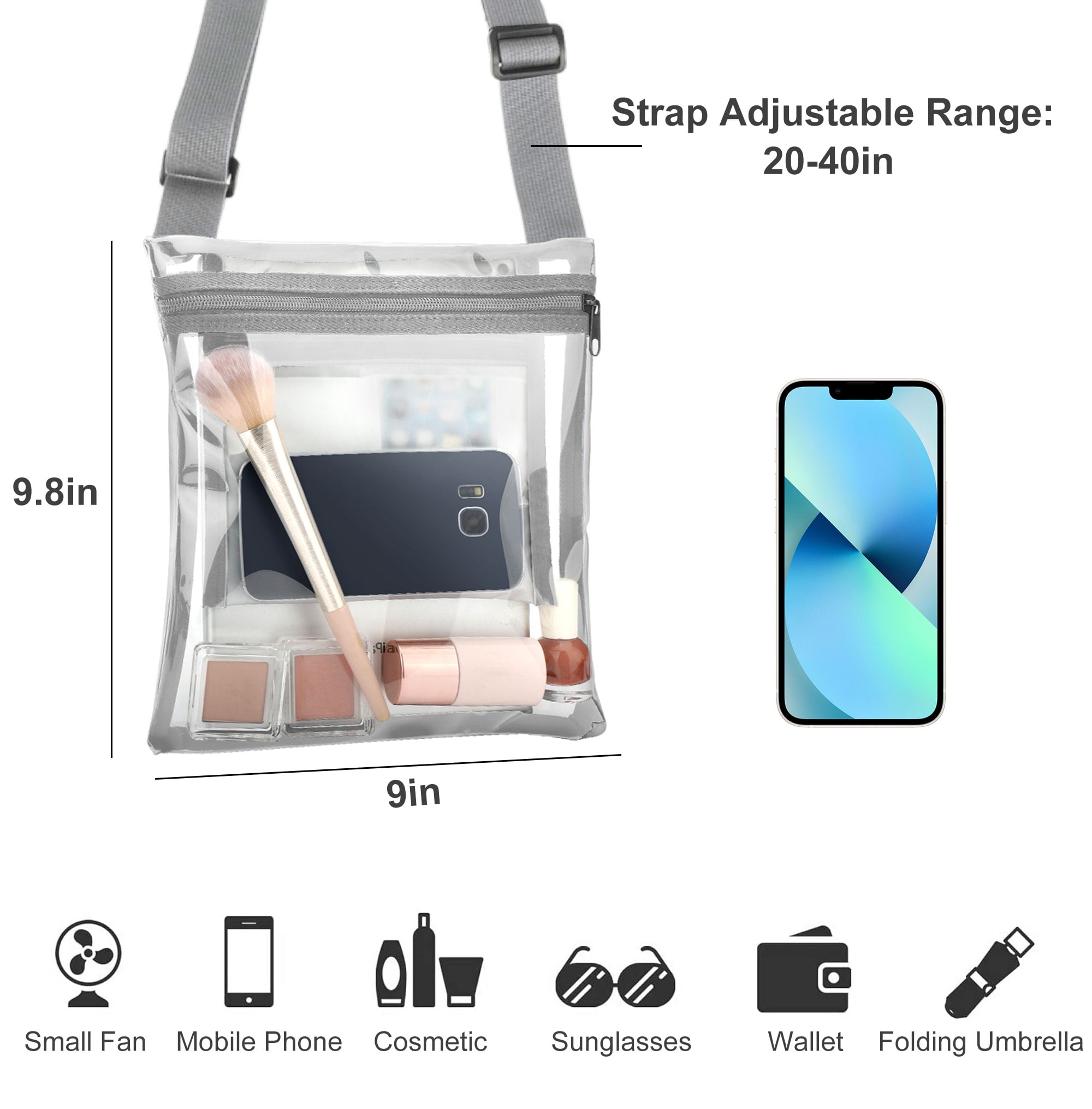 Clearance! Lotpreco Clear Bag Stadium Approved, Clear Crossbody Bag with  Adjustable Strap Clear Stadium Bag for Concerts Sports