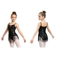 thumbnail image 3 of Aislor Kids Girls Shiny Sequin Latin Jazz Ballet Dance Dress with Tassel Hem Ballroom Party Costume 6-14 Black 12, 3 of 7