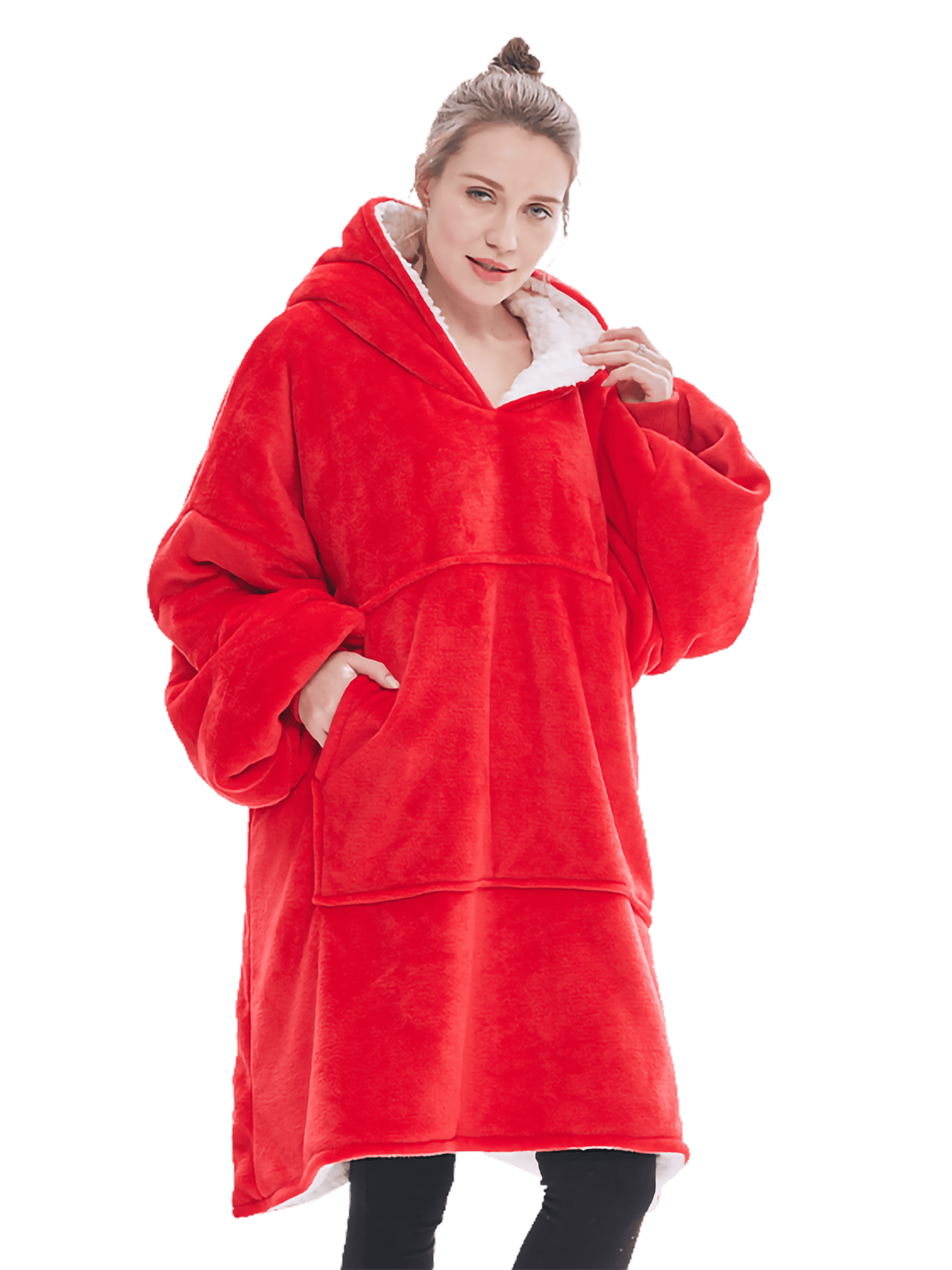 Red Wearable Blanket Sweatshirt Hoodie for Women Men, Oversized
