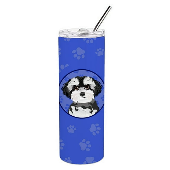 Carolines Treasures WDK1200TBL20 Shih-Tzu Black and White Design2  Stainless Steel 20 oz Skinny Tumbler Blue 20 oz