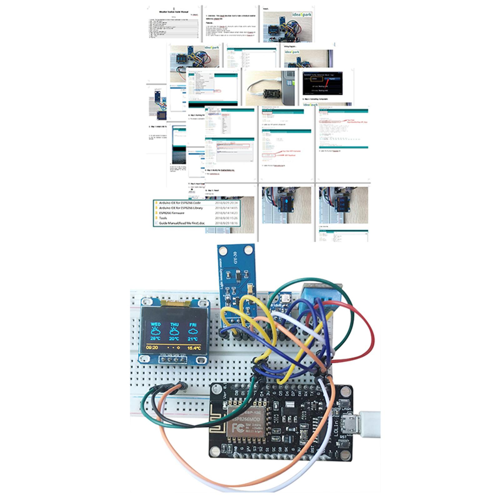 ESP8266 Weather Station Kit with Temperature Humidity Atmosphetic Pressure Light Sensor 0.96 Display for Arduino IDE IoT Starter