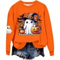 thumbnail image 4 of Tfken Girls Halloween Sweatshirt Ghost Pumpkin Graphic Print Pullover Crew Neck Long Sleeve Fall Winter Soft Comfortable Casual Wear Festival Party Tops Size,3-10 Years Orange, 4 of 4