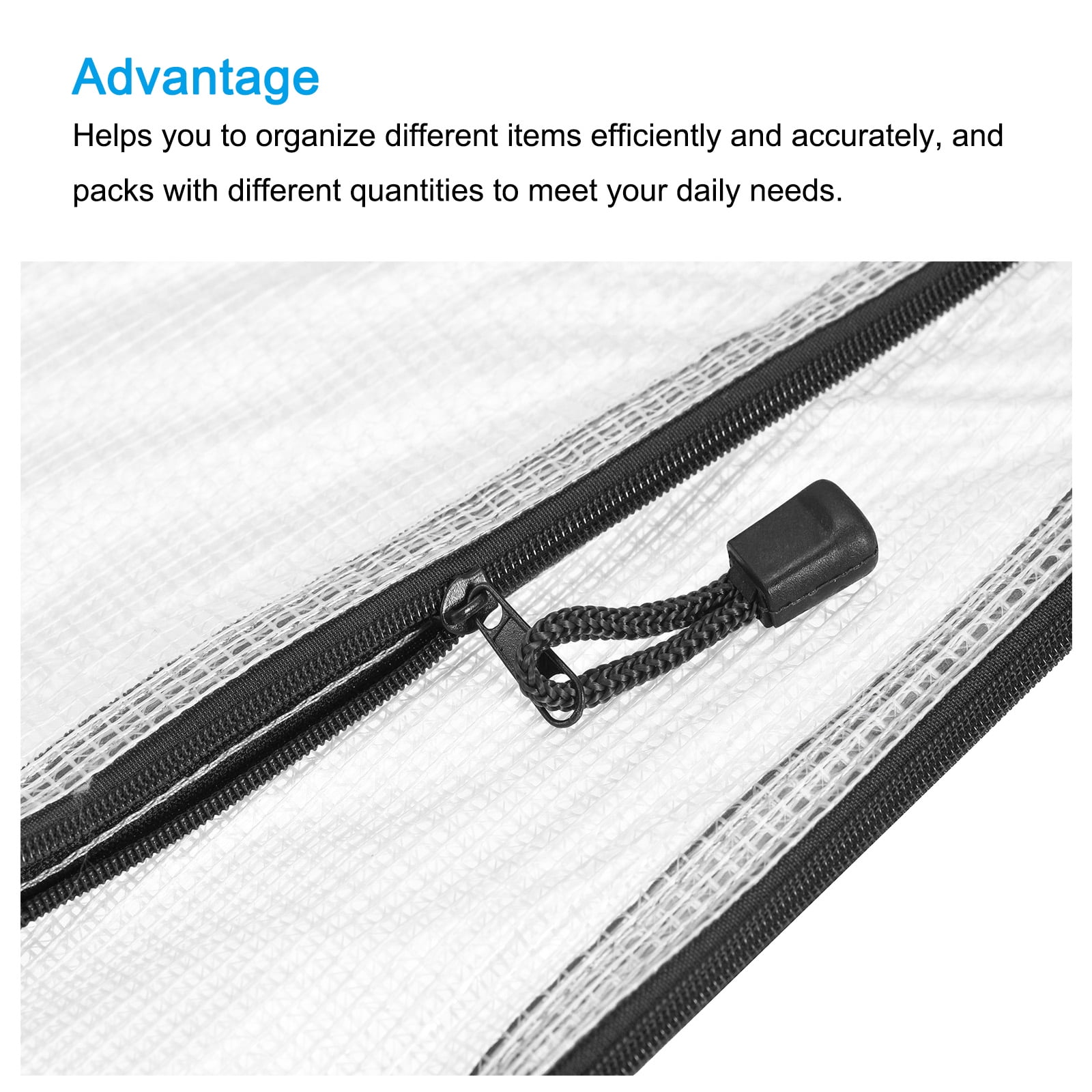 Unique Bargains Mesh Zipper Bag Plastic Zip File Pouch Document Folders Home Office Travel Black