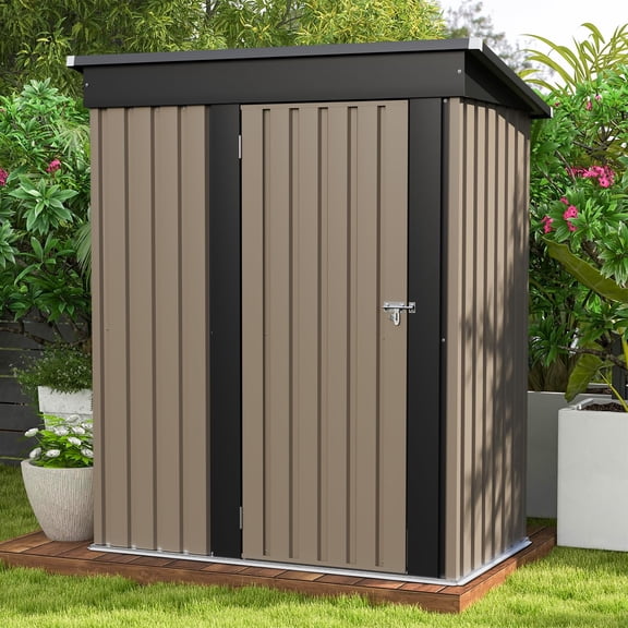 5x3 FT Metal Outdoor Garden Storage Shed Weather Resistant Steel Tool Shed House Organizer Unit With Sloped Roof And Lockable Door For Patio Lawn Backyard