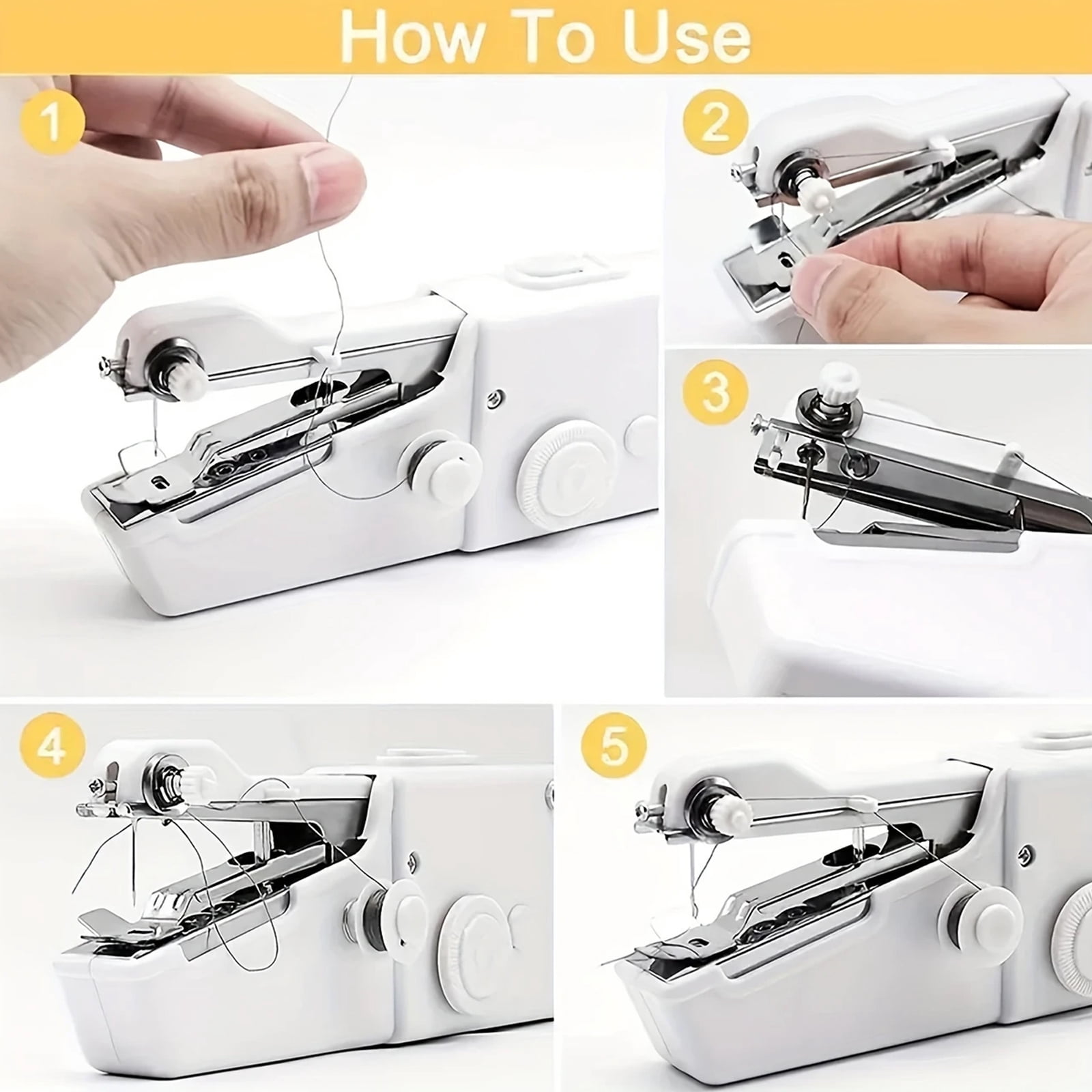 3 Pack Portable Handheld Sewing Machine, 2025 New Fast Stitch Mini Electric Sewing Machines, Small Hand Held Sewing Machine for Adults Beginners DIY Fabrics Clothes Home Travel (White)