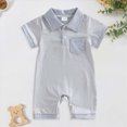 thumbnail image 2 of Baby Onesies Boy Baby Boy Stripe Romper Waffle Knit Short Sleeve Lapel Button Down Jumpsuit Bodysuit Newborn Summer Outfits, 2 of 8